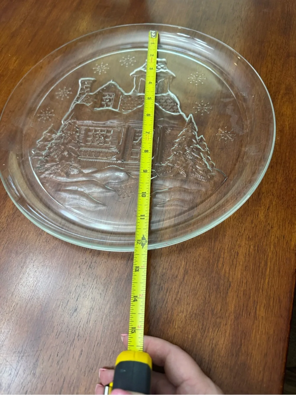 Vintage Arcoroc Clear Glass Holiday Plate with Embossed Cottage